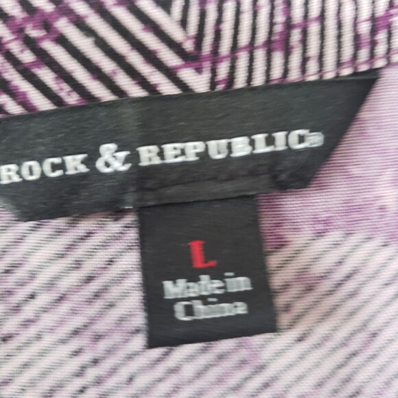 Rock & Republic Womens Roll Tab Blouse Top Purple Floral Large Front Tie Hi Lo - Picture 8 of 10